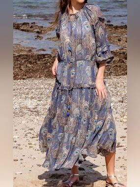 Scarlett Poppies Peacock Print Midi Dress